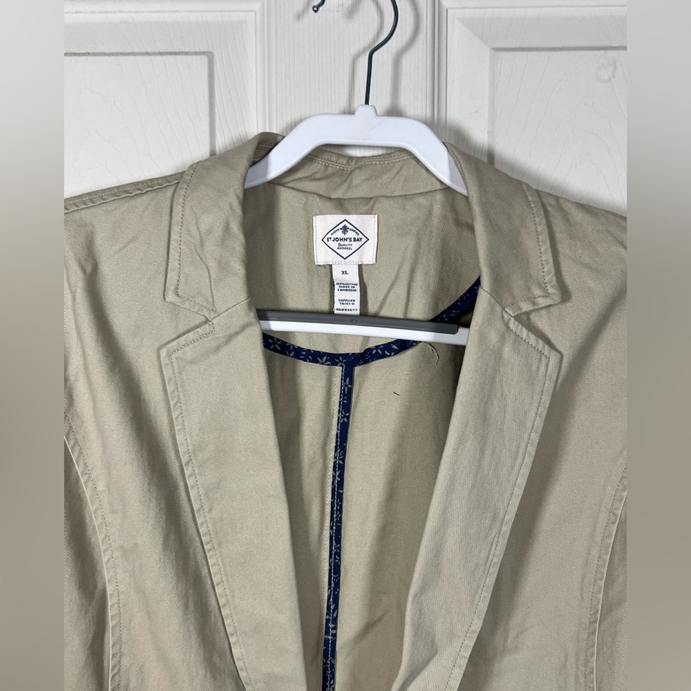 St. John’s Bay Khaki Utility Blazer Jacket XL Cotton Button Front NWT - Picture 3 of 8